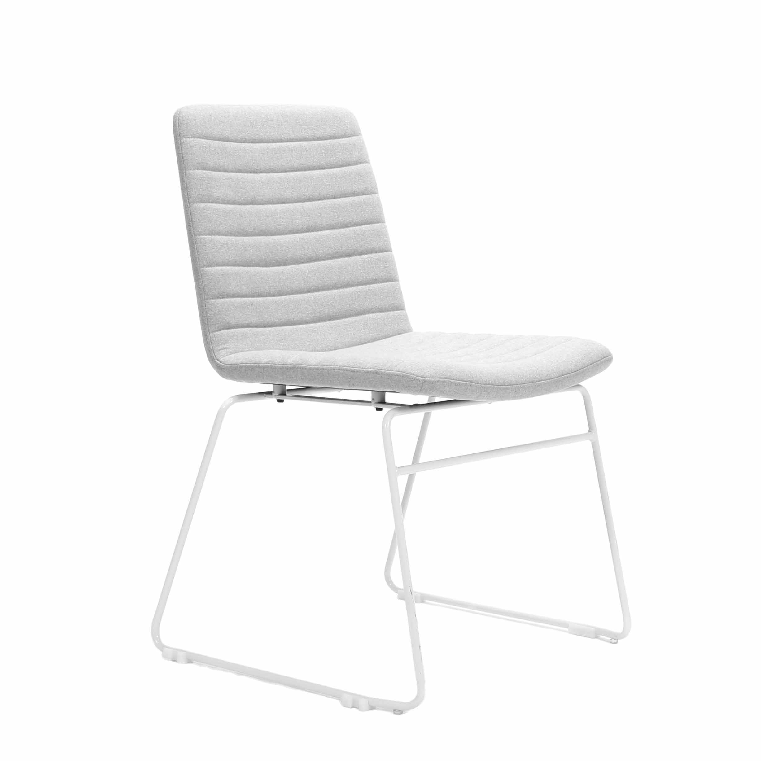 Pixel Sled Base Chair - Light Grey Fabric with White Frame